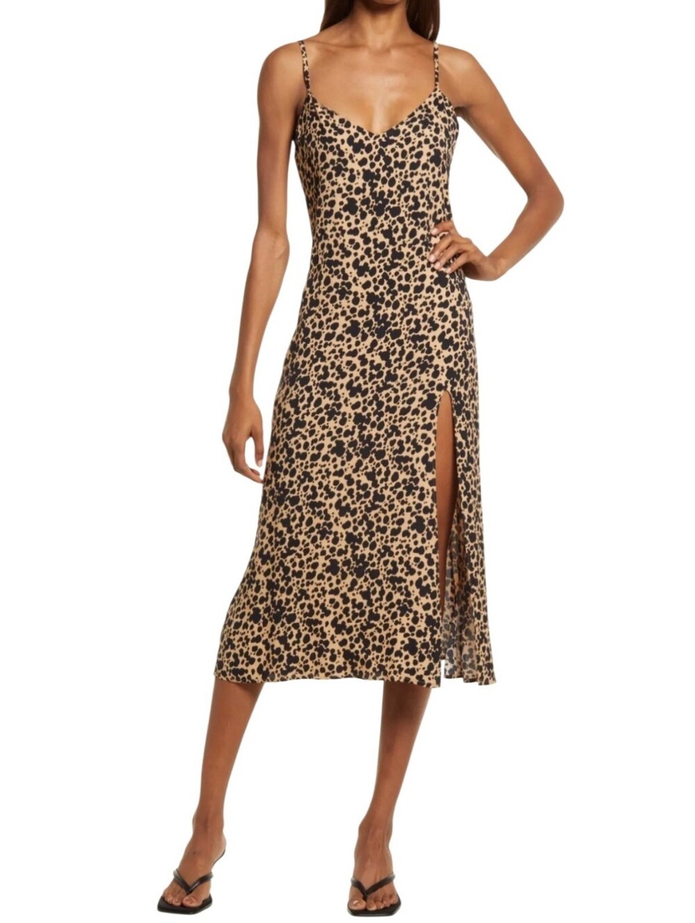 Reformation Crimini Tan & Black Midi Slip Dress Size Small